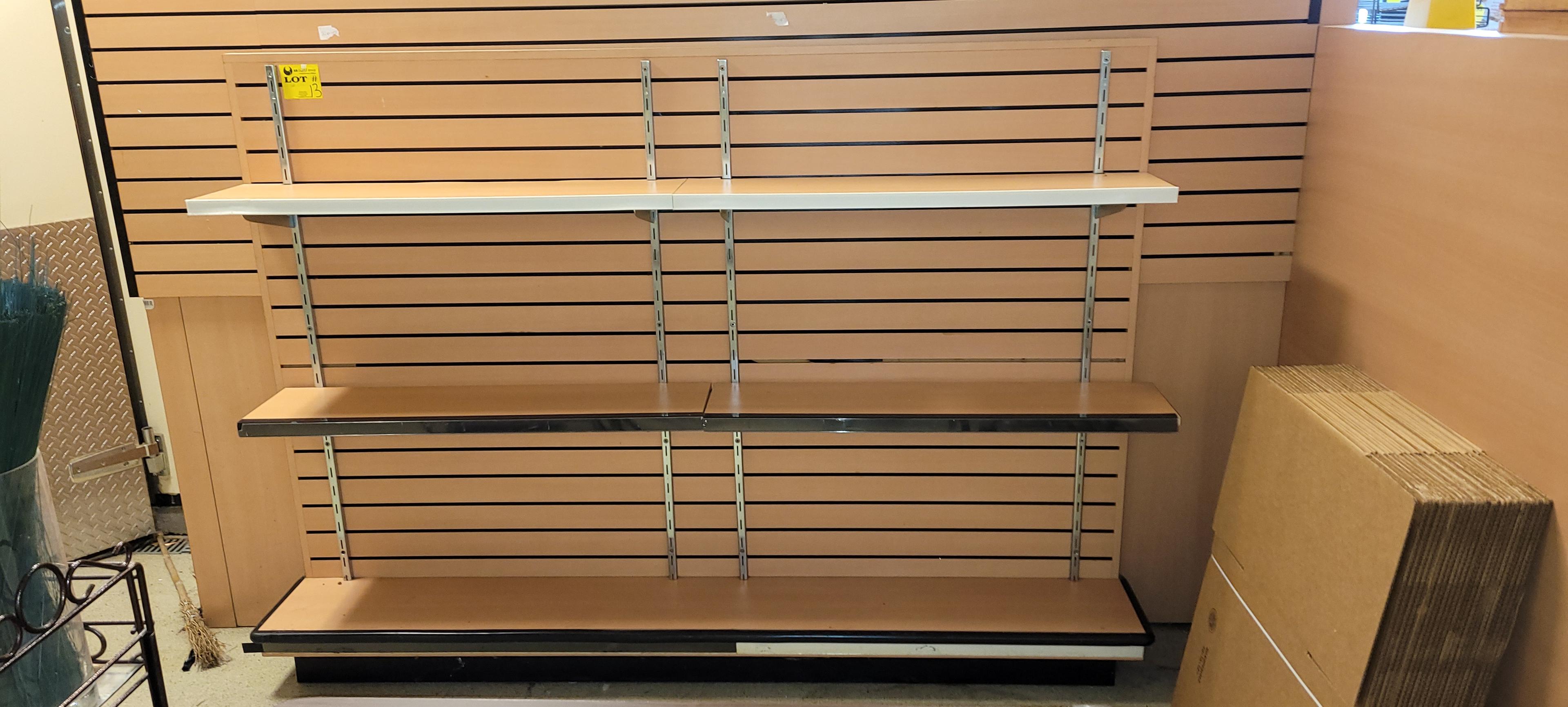 SLATWALL FREESTANDING SHELVING UNIT 7' X 1' X 5'