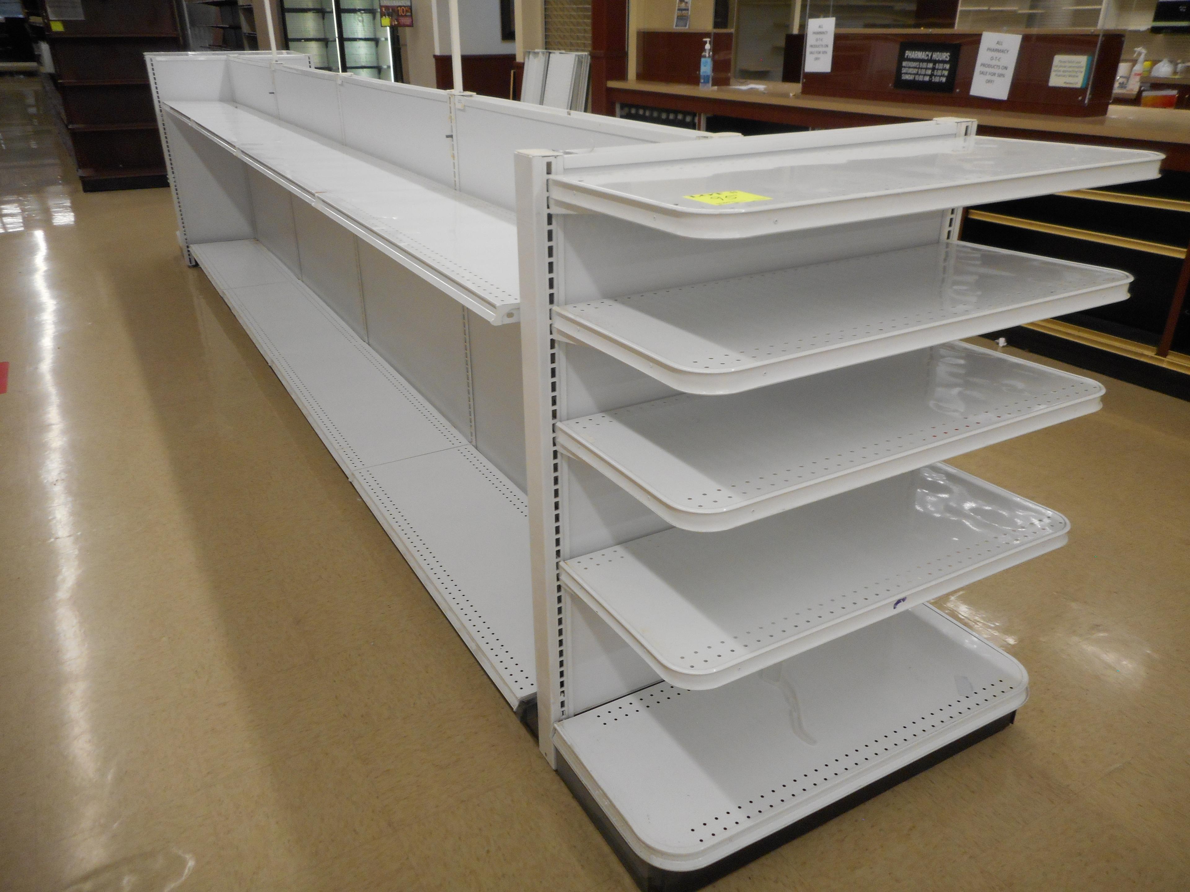 SHELVING 2-SIDED 48" TALL 16'+2 END CAPS 16" DEEP WHITE