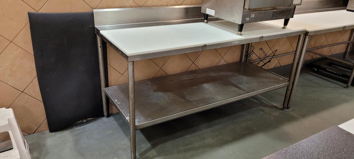 STAINLESS STEEL TABLE 72 X 30 WITH BACKSPLASH, POLYTOP, UNDERSHELF