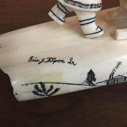 Large Alaskan Carved Walrus Ivory "Dog Sled" - Signed