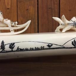 Large Alaskan Carved Walrus Ivory "Dog Sled" - Signed