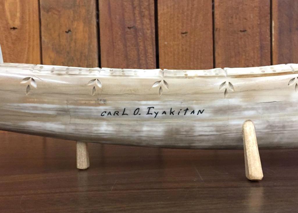 Hand Carved Fossilized Ivory Cribbage Board