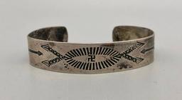 Antique Sterling Silver Bracelet with Arrows and Whirling Log Symbols