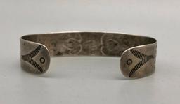 Antique Sterling Silver Bracelet with Arrows and Whirling Log Symbols