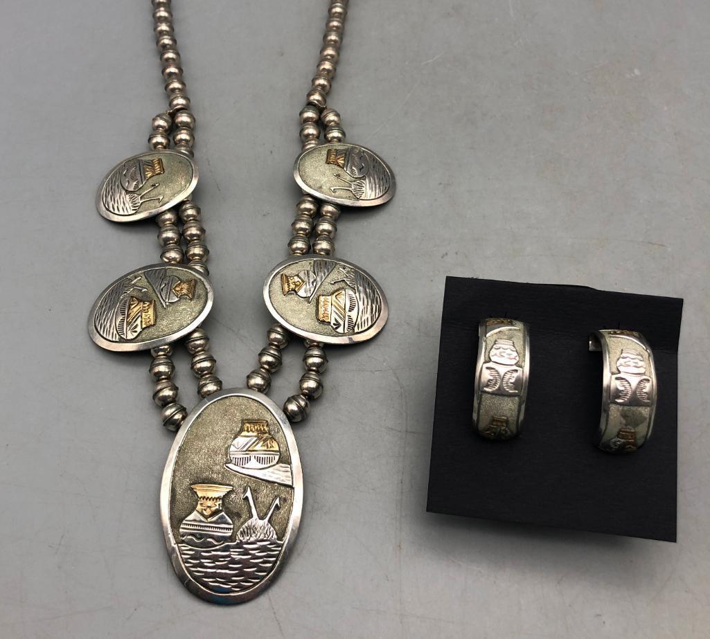 Pottery Themed Sterling Silver Necklace Set