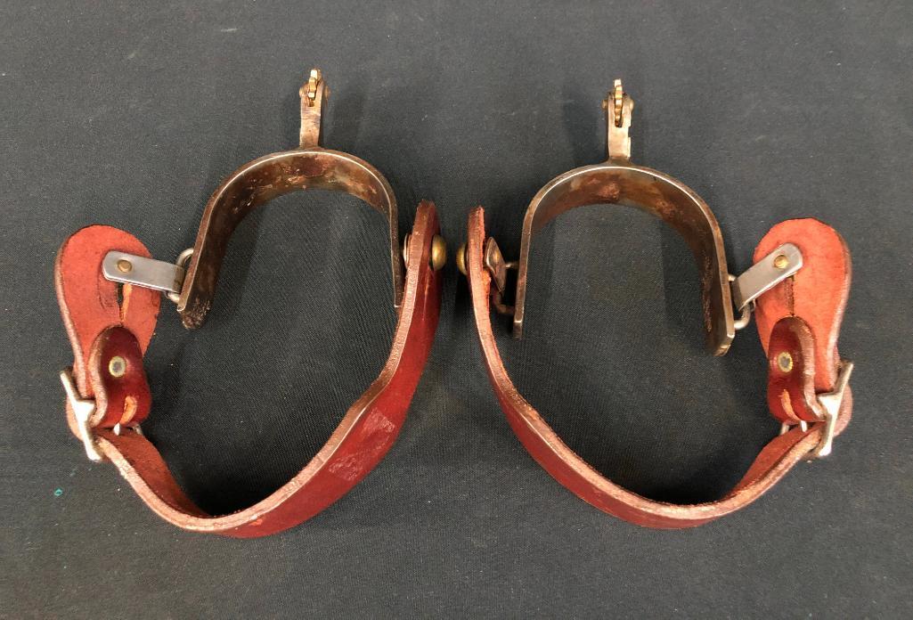 Two Pair of Spurs, Kangaroo Leather "Git Down" Bridle Case