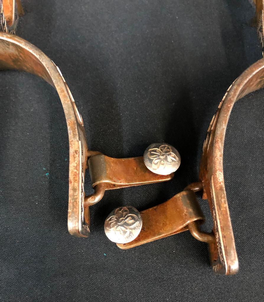 Two Pair of Spurs, Kangaroo Leather "Git Down" Bridle Case