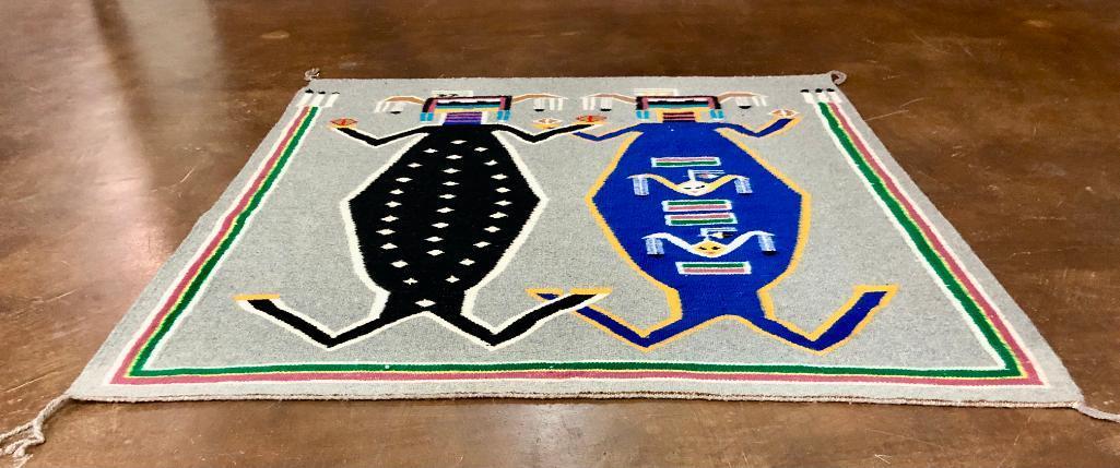 Vintage Navajo Sandpainting Rug of Mother Earth and Father Sky