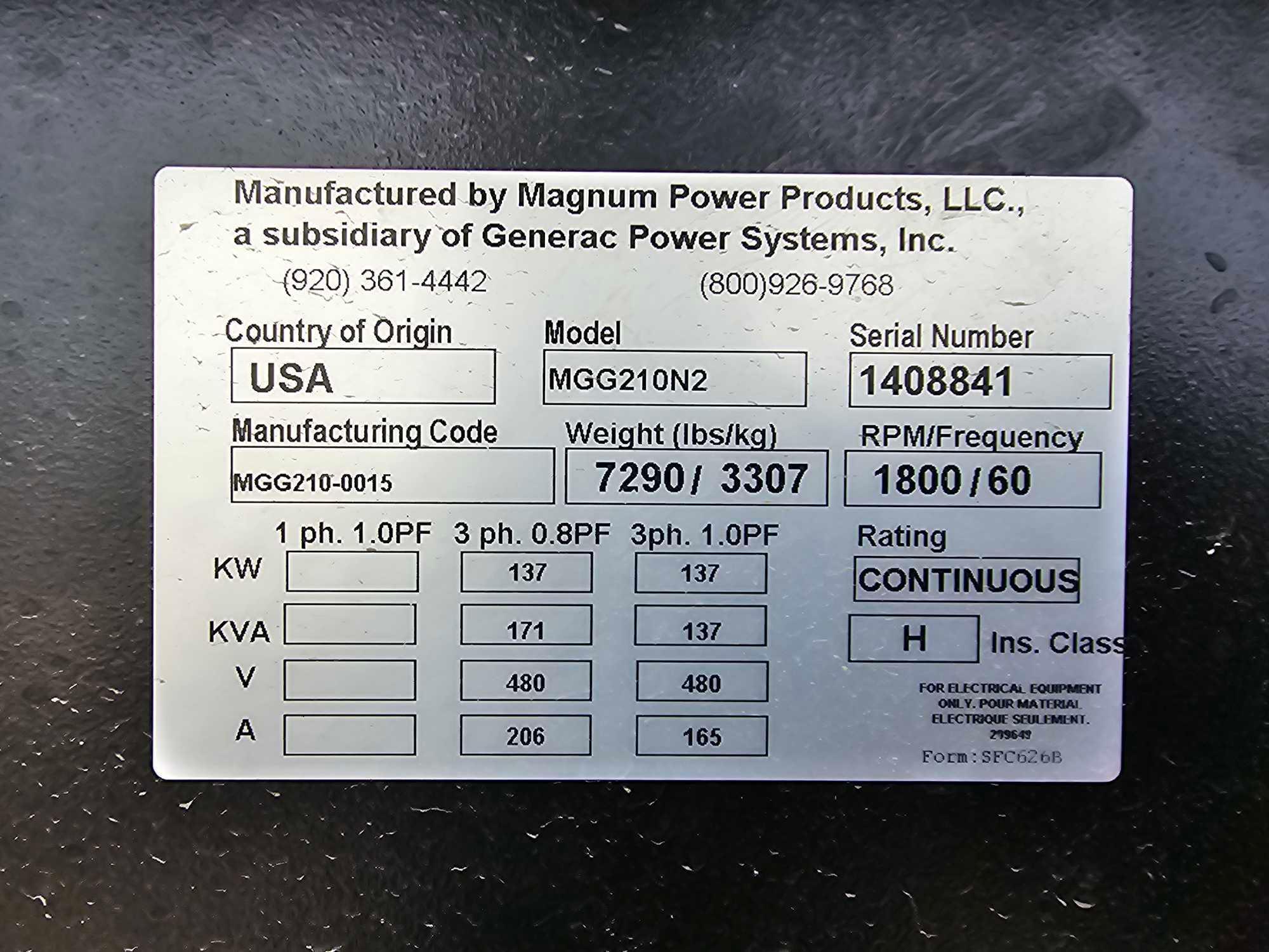 Magnum MGG210N2 232 kVA Mobile Gaseous Generator