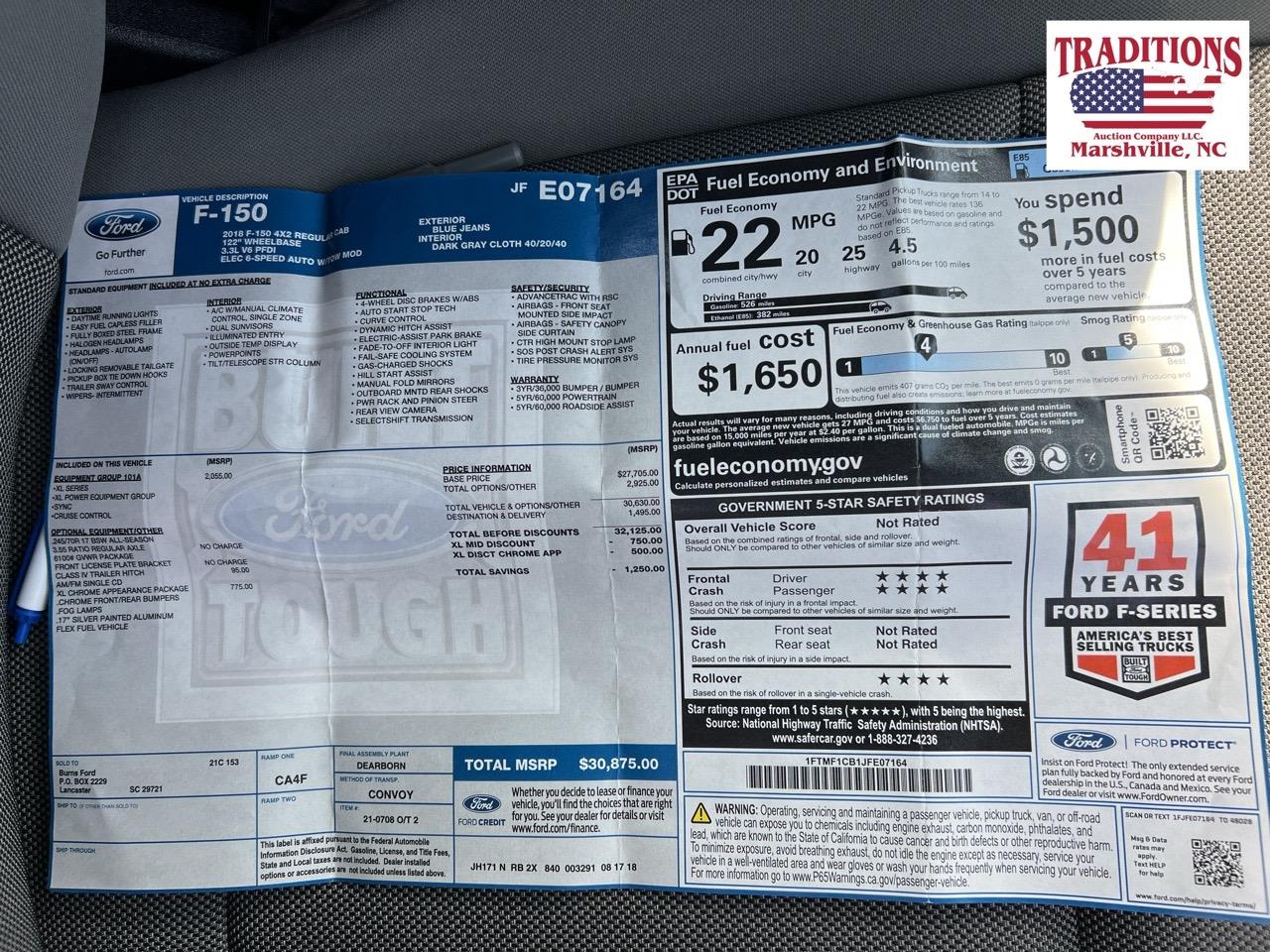 2018 Ford F150 VIN 7164