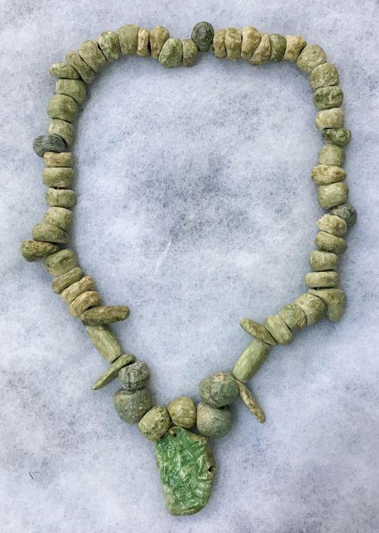 Hardstone Bead Necklace with Mayan Jade Pendant.