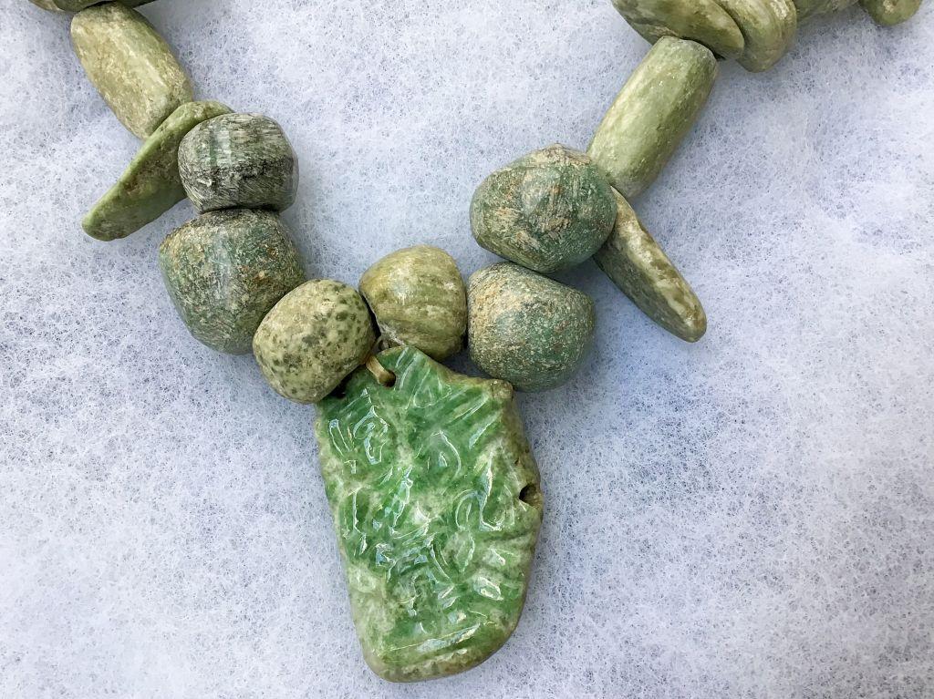 Hardstone Bead Necklace with Mayan Jade Pendant.