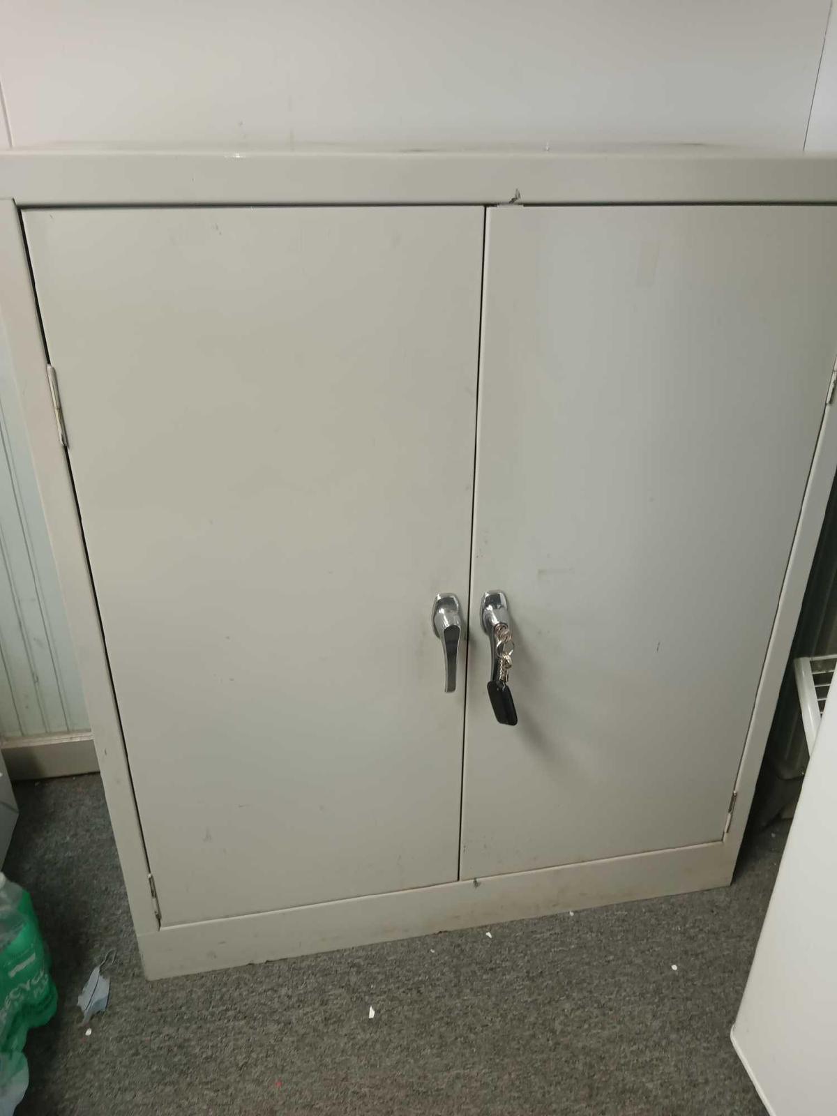 Locking metal storage cabinet