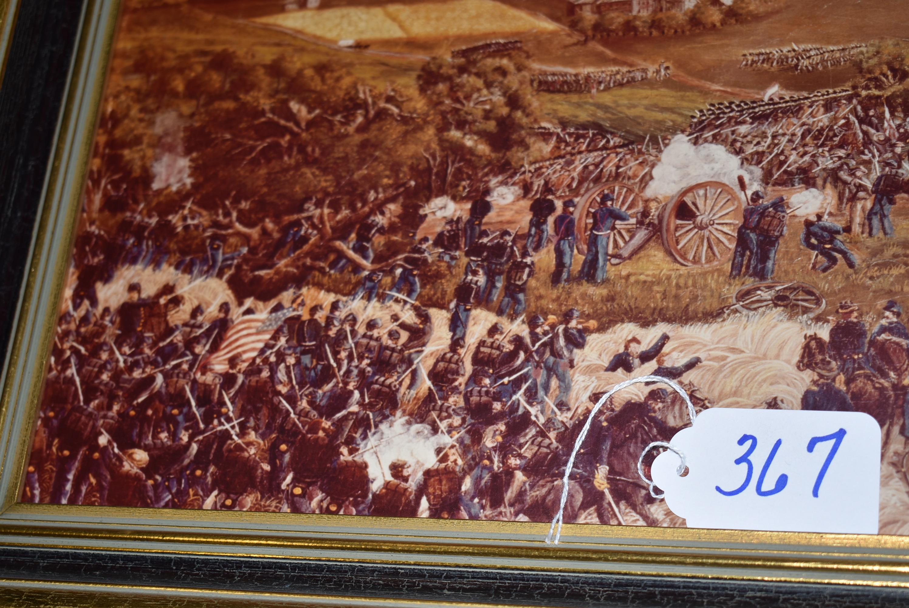 Print of painting of battle, probably Pickett's Charge at Gettysburg