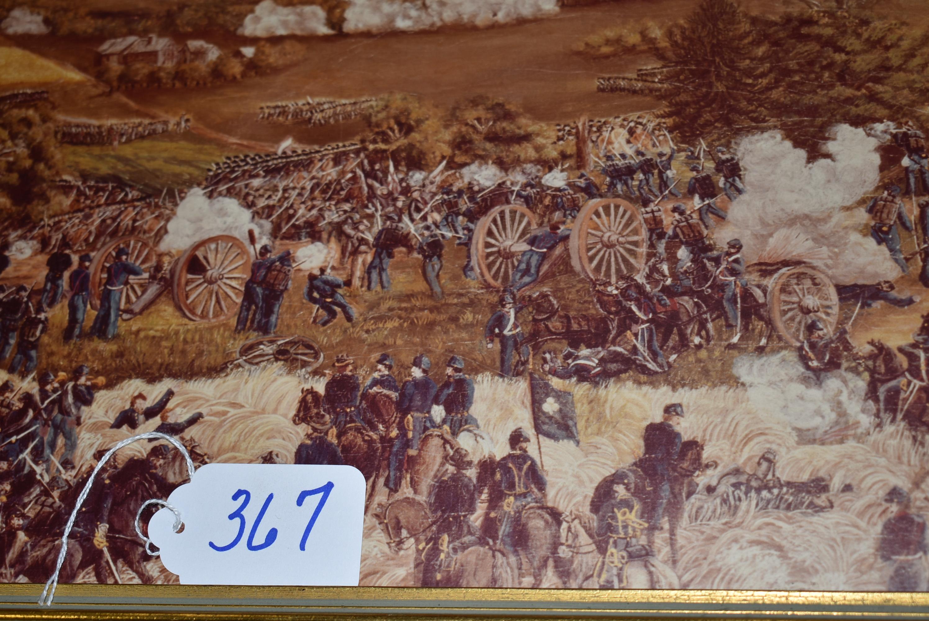 Print of painting of battle, probably Pickett's Charge at Gettysburg