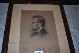 Print of etching of Abraham Lincoln by T. Johnson