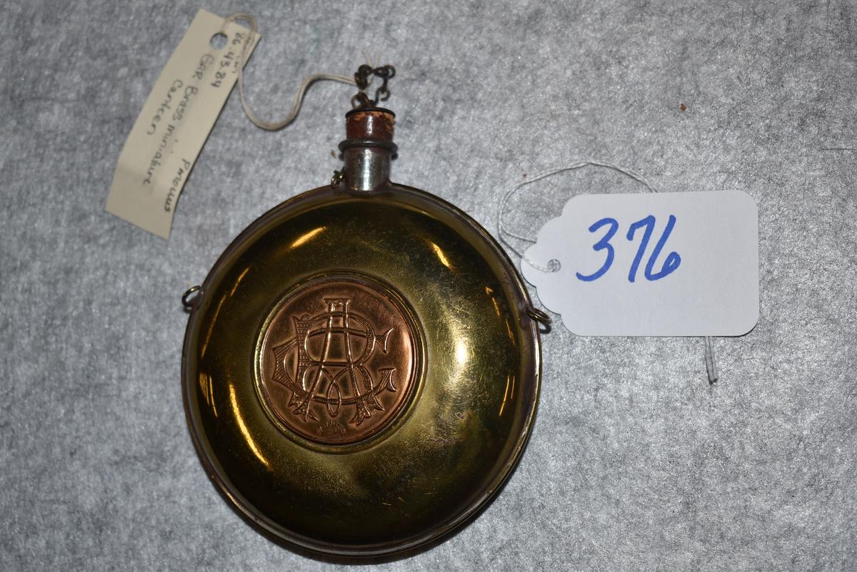 Brass miniature Civil War canteen with "G.A.R." medallion set in front