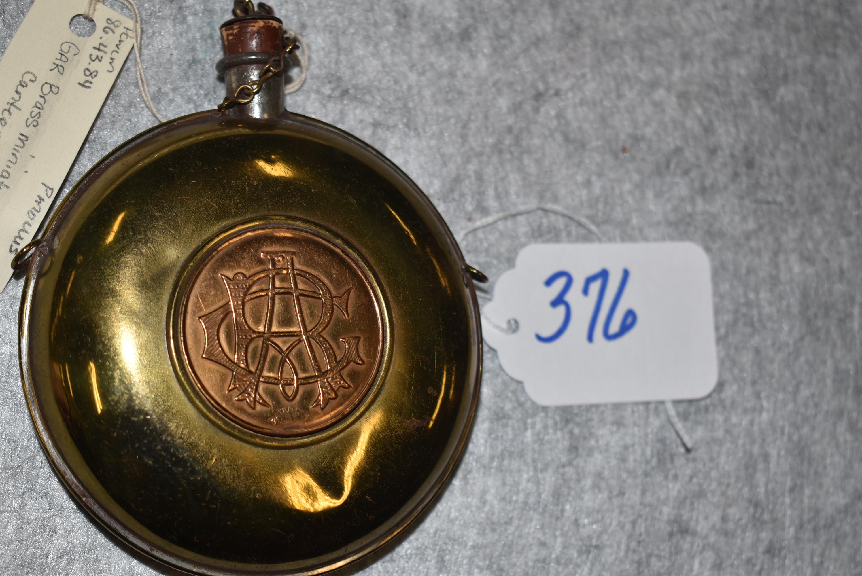 Brass miniature Civil War canteen with "G.A.R." medallion set in front