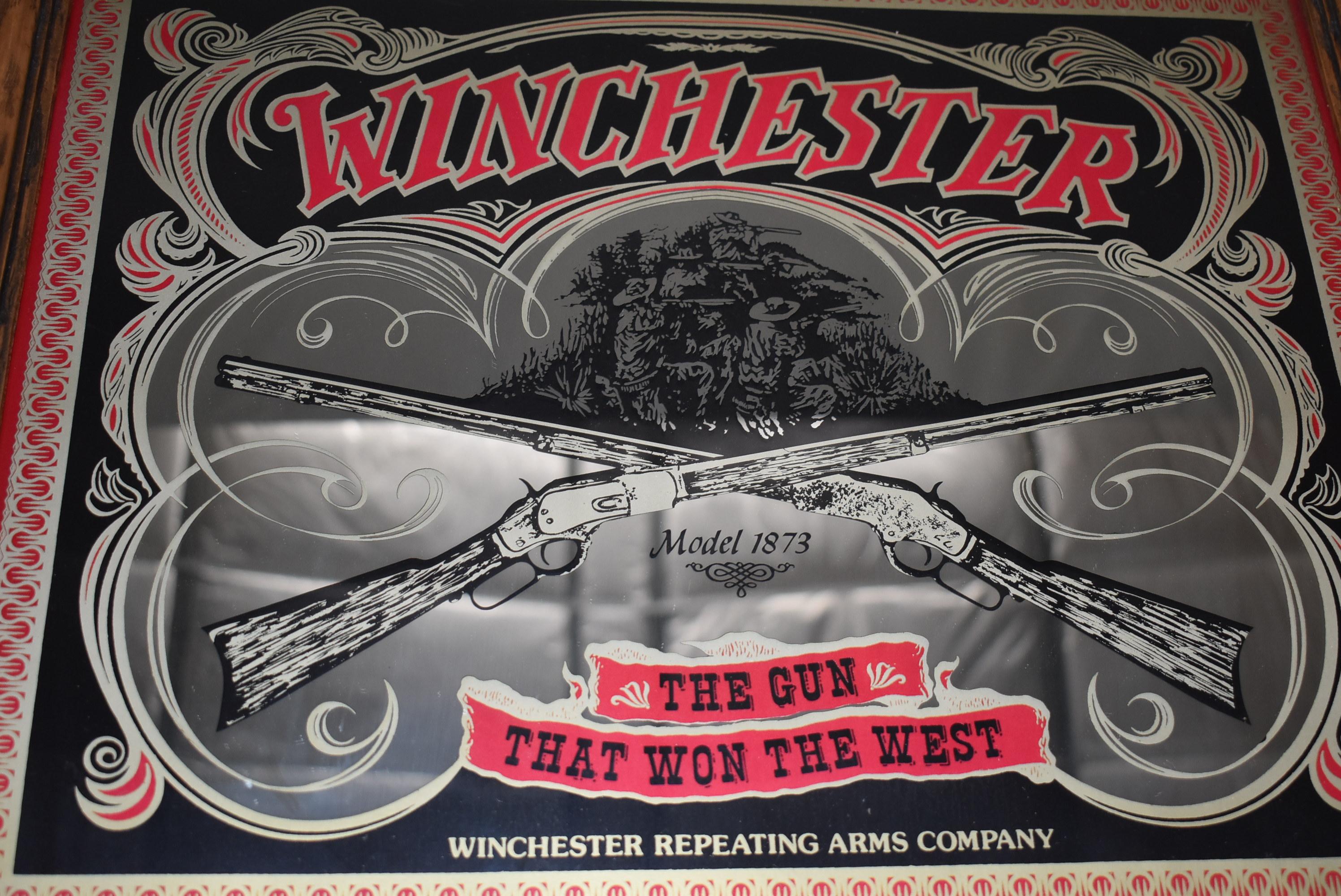 Winchester – Wall Mirror Featuring “The Gun That Won The West” (Model 1873) Winchester Repeating Arm