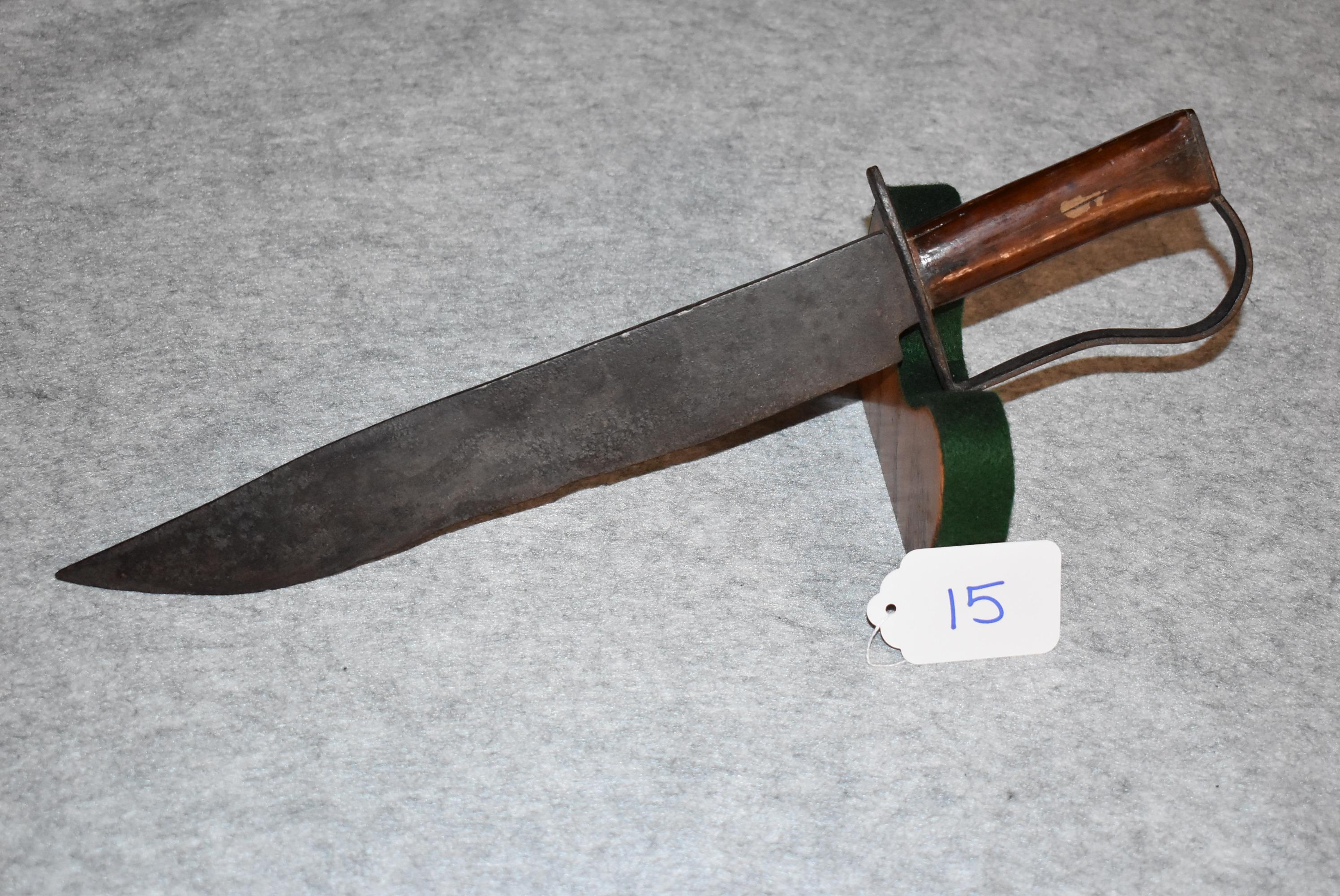 Civil War Era D-Guard Bowie Knife – w/12 ½” Long x 1 ¾” Wide Blade – w/One Piece Wood Grip