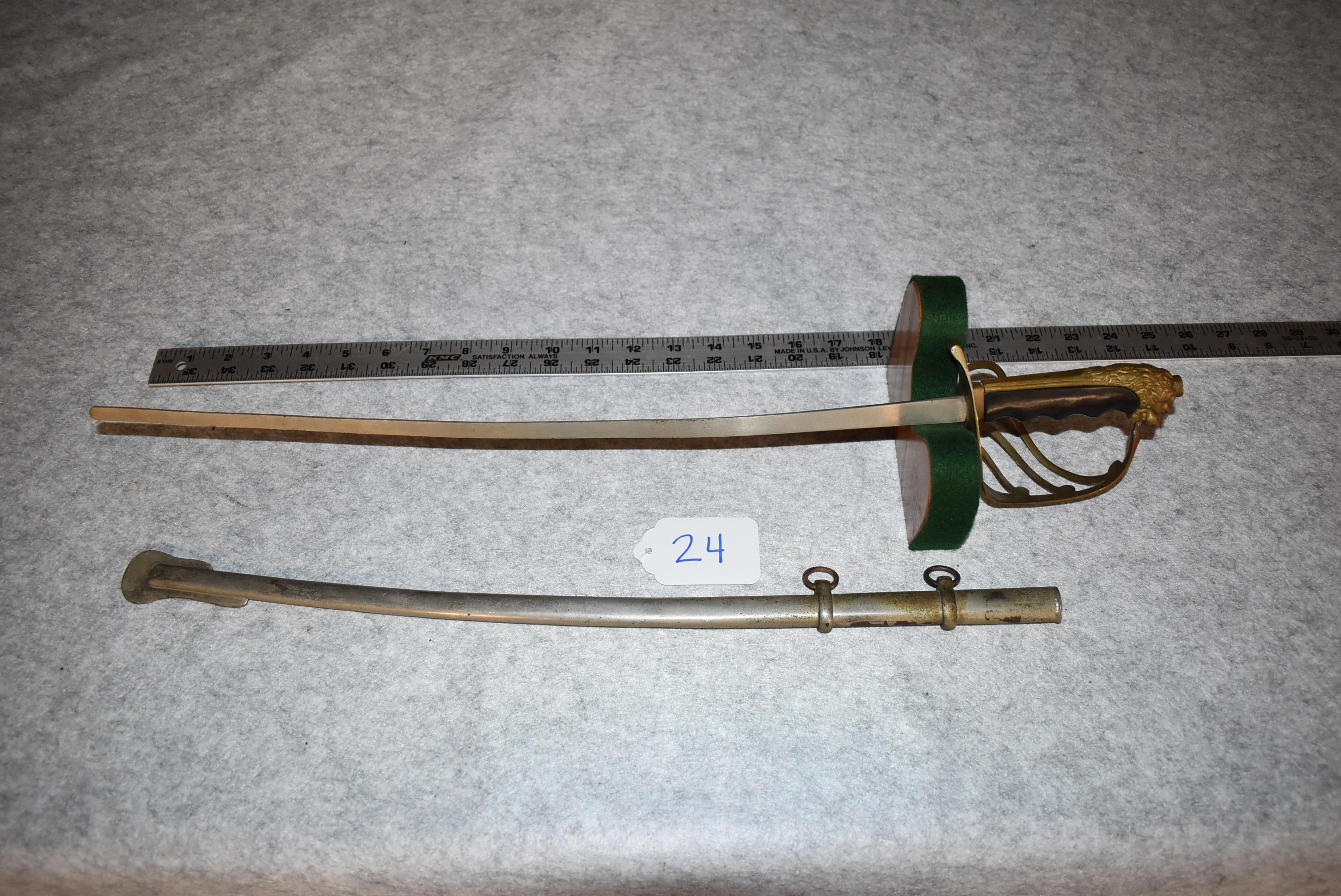 Early 20th Century Child’s Sword – w/19” Curved Blade – w/Lions Head Pommel – w/Scabbard