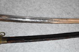 U.S. Model 1850 Foot Officer’s Sword – w/Bright Etching on the Blade – w/Leather Scabbard