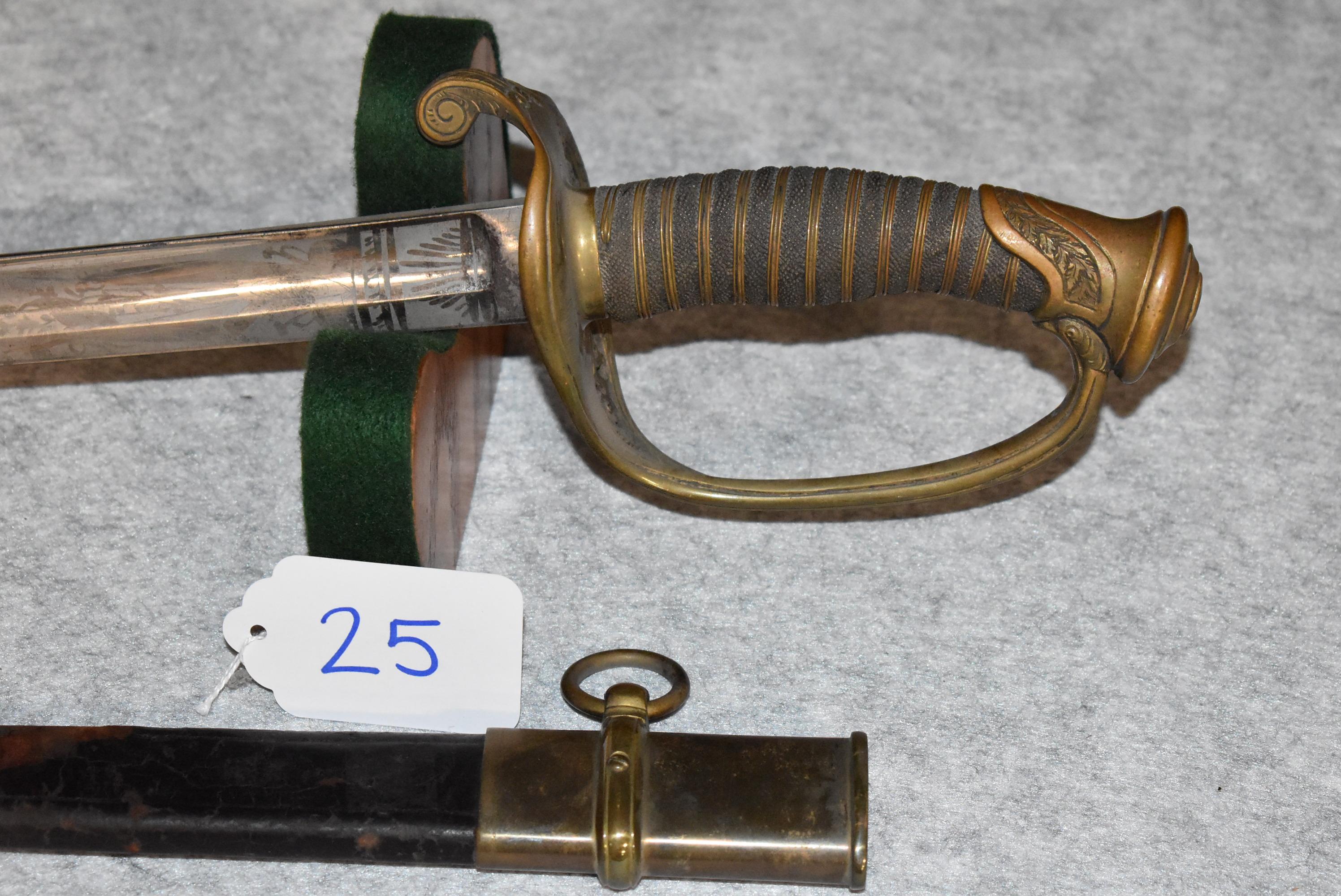 U.S. Model 1850 Foot Officer’s Sword – w/Bright Etching on the Blade – w/Leather Scabbard