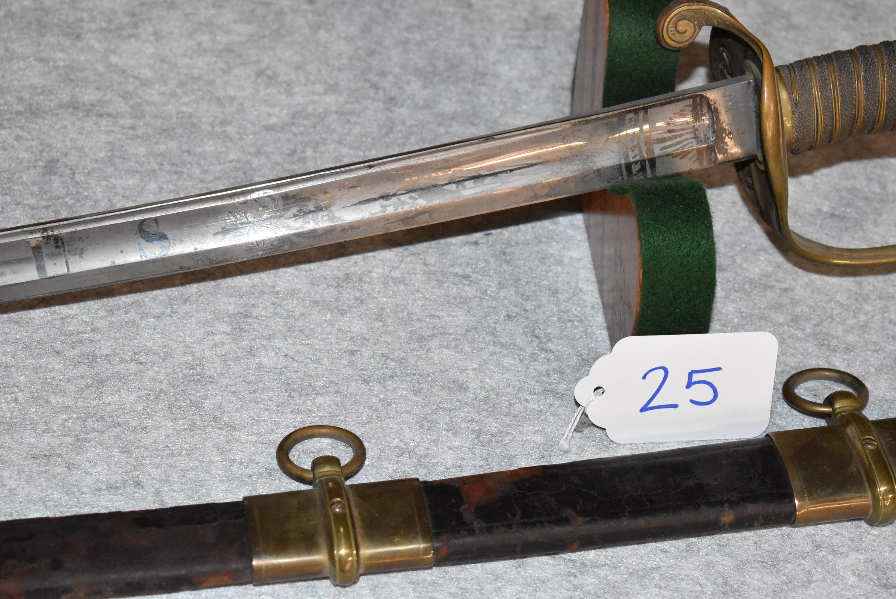 U.S. Model 1850 Foot Officer’s Sword – w/Bright Etching on the Blade – w/Leather Scabbard