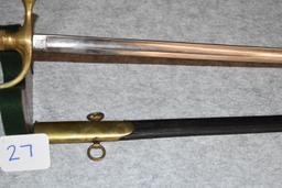 Ames U.S. Model 1840 Musicians Sword – Dated 1862 – w/Unusual Double Hanger Scabbard
