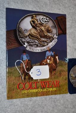 Colt Belt Buckle – “Quality Makes It A Colt” – Shows Horse Mounted Cowboy – w/Factory Felt Bag & Col