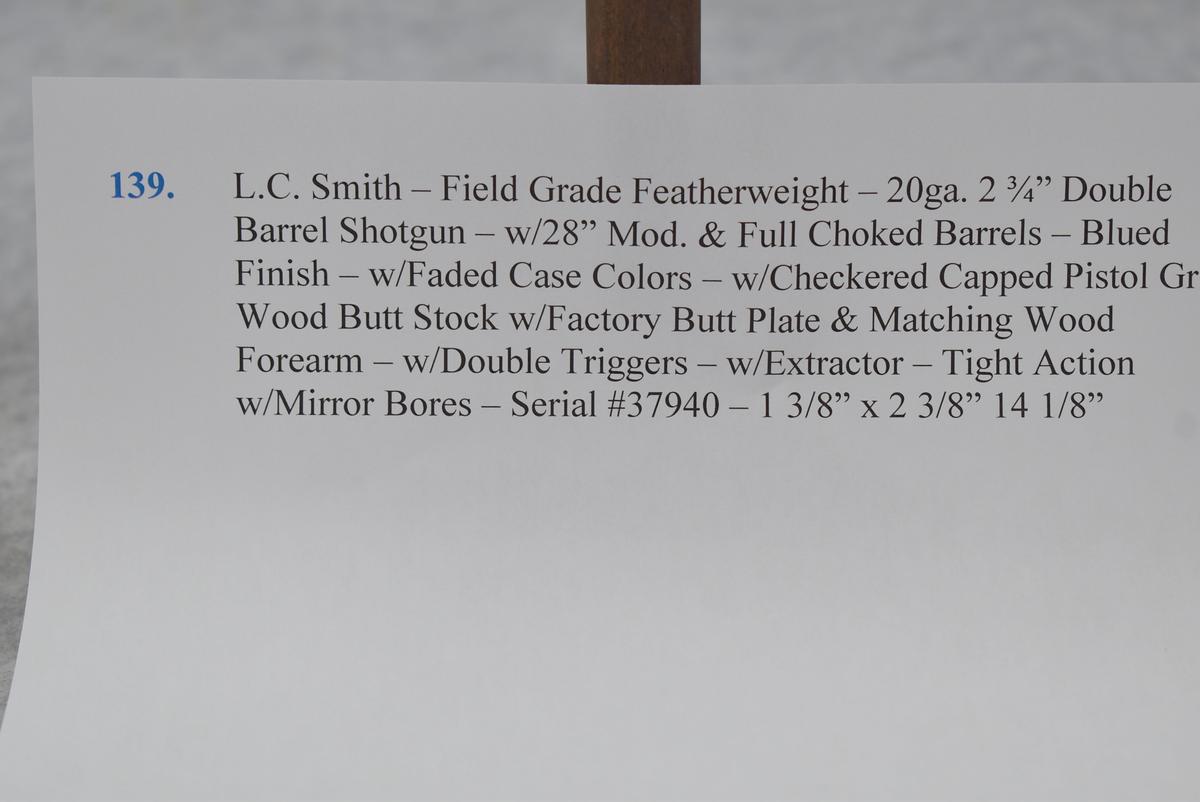 L.C. Smith – Field Grade Featherweight – 20ga. 2 ¾” Double Barrel Shotgun