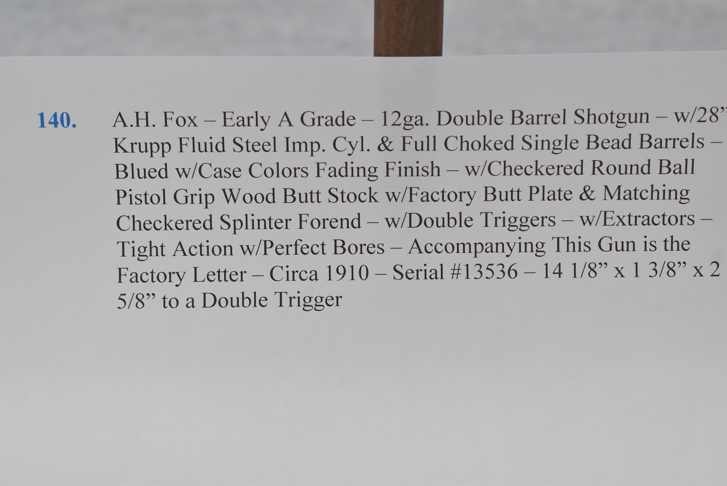 A.H. Fox – Early A Grade – 12ga. Double Barrel Shotgun