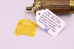 Copper and Brass Powder Flask w/bullet Receptacle in Top and Flint “Screw off” Receptacle in Bottom,