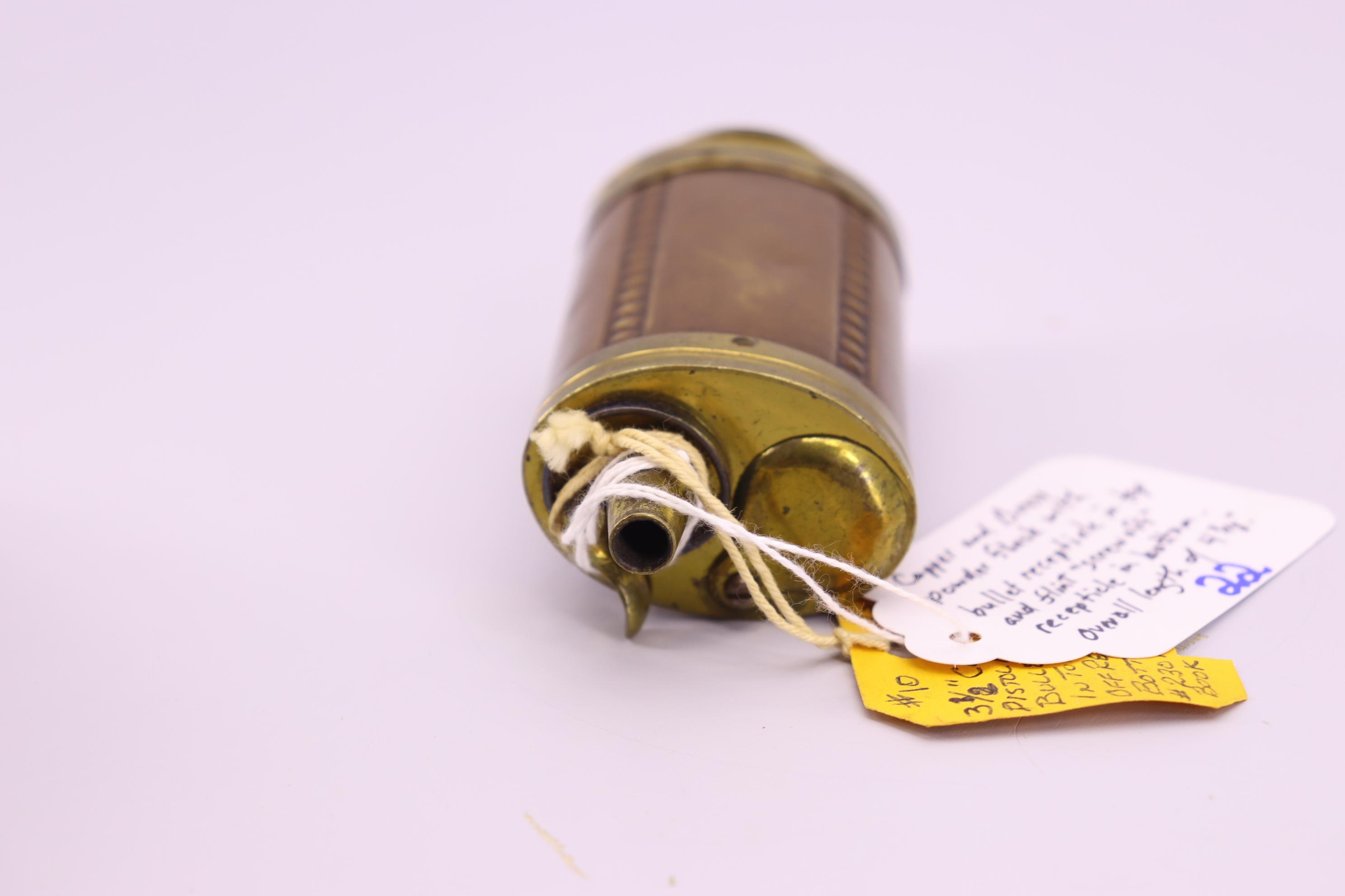 Copper and Brass Powder Flask w/bullet Receptacle in Top and Flint “Screw off” Receptacle in Bottom,