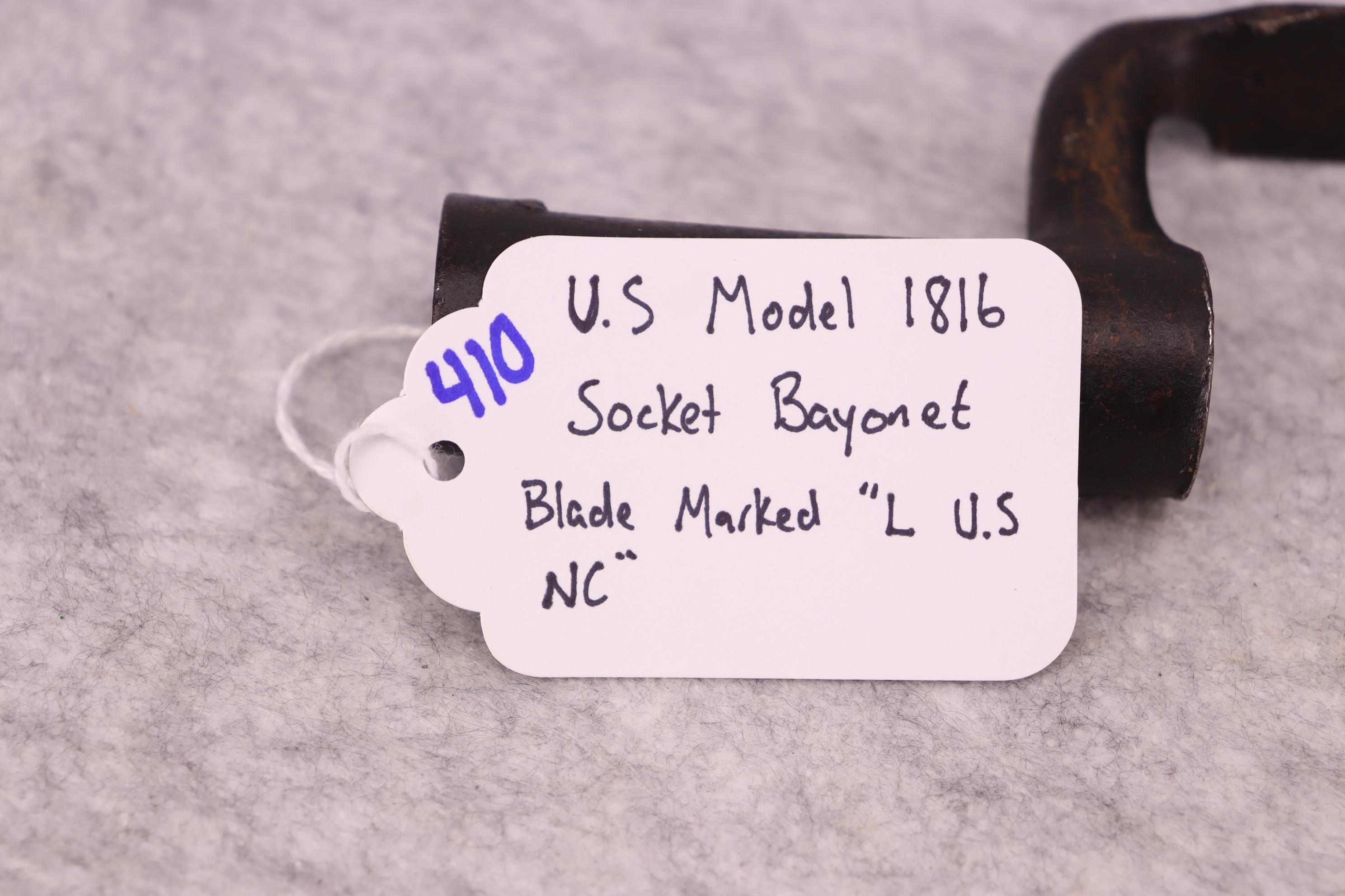 U.S. Model 1816 Socket Bayonet Blade Marked “L U.S. NC”