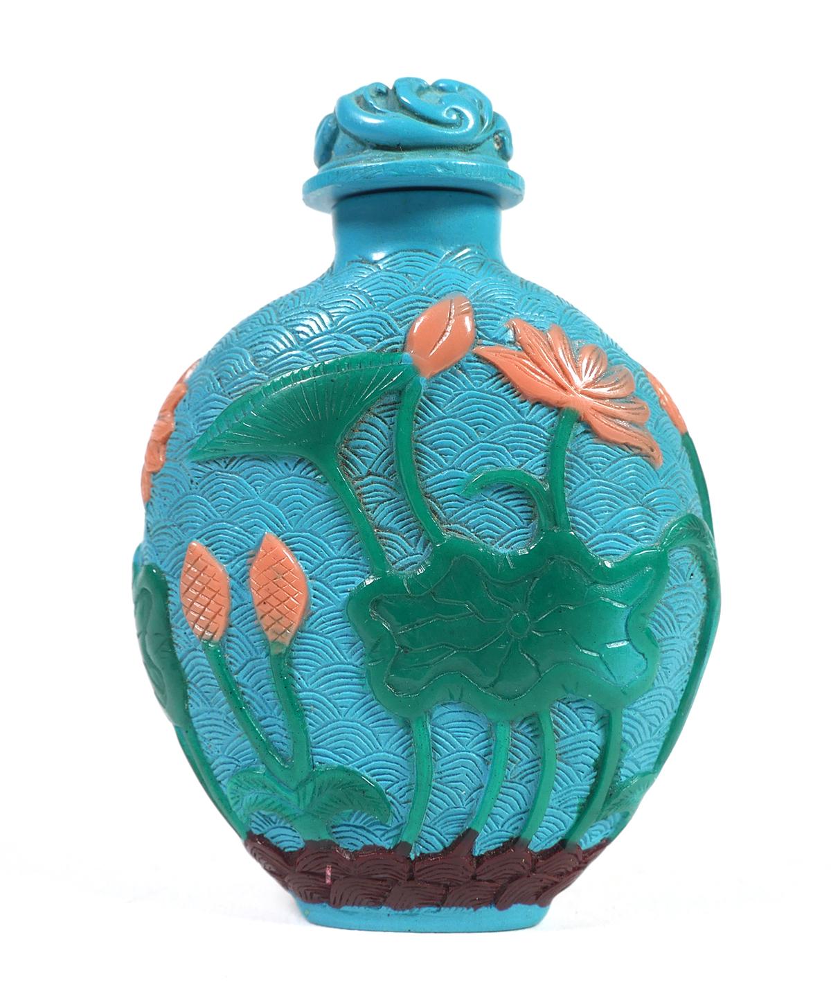 Cameo Glass SNUFF BOTTLE Birds Flowers