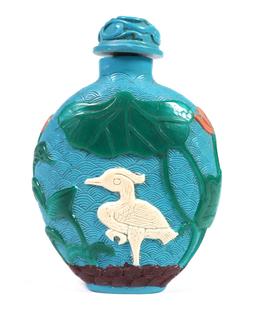 Cameo Glass SNUFF BOTTLE Birds Flowers