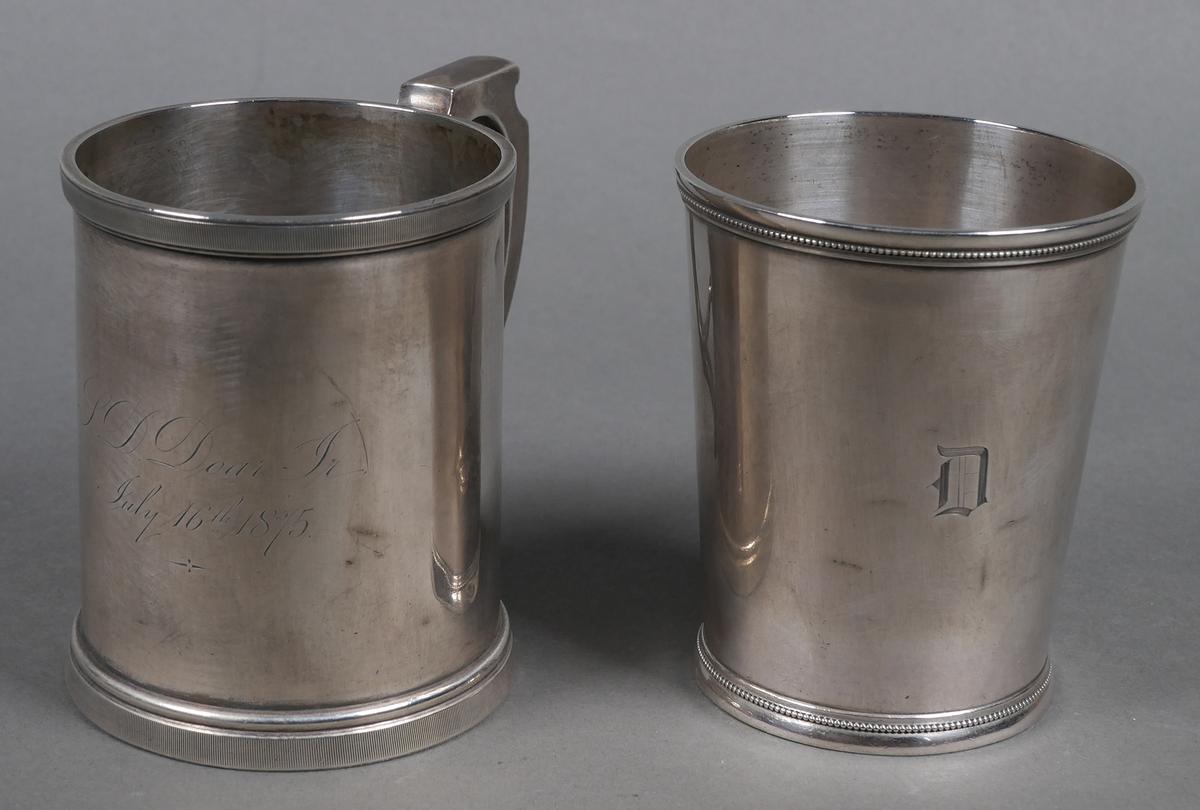 (2) Antique Southern Coin Silver Mugs Cups