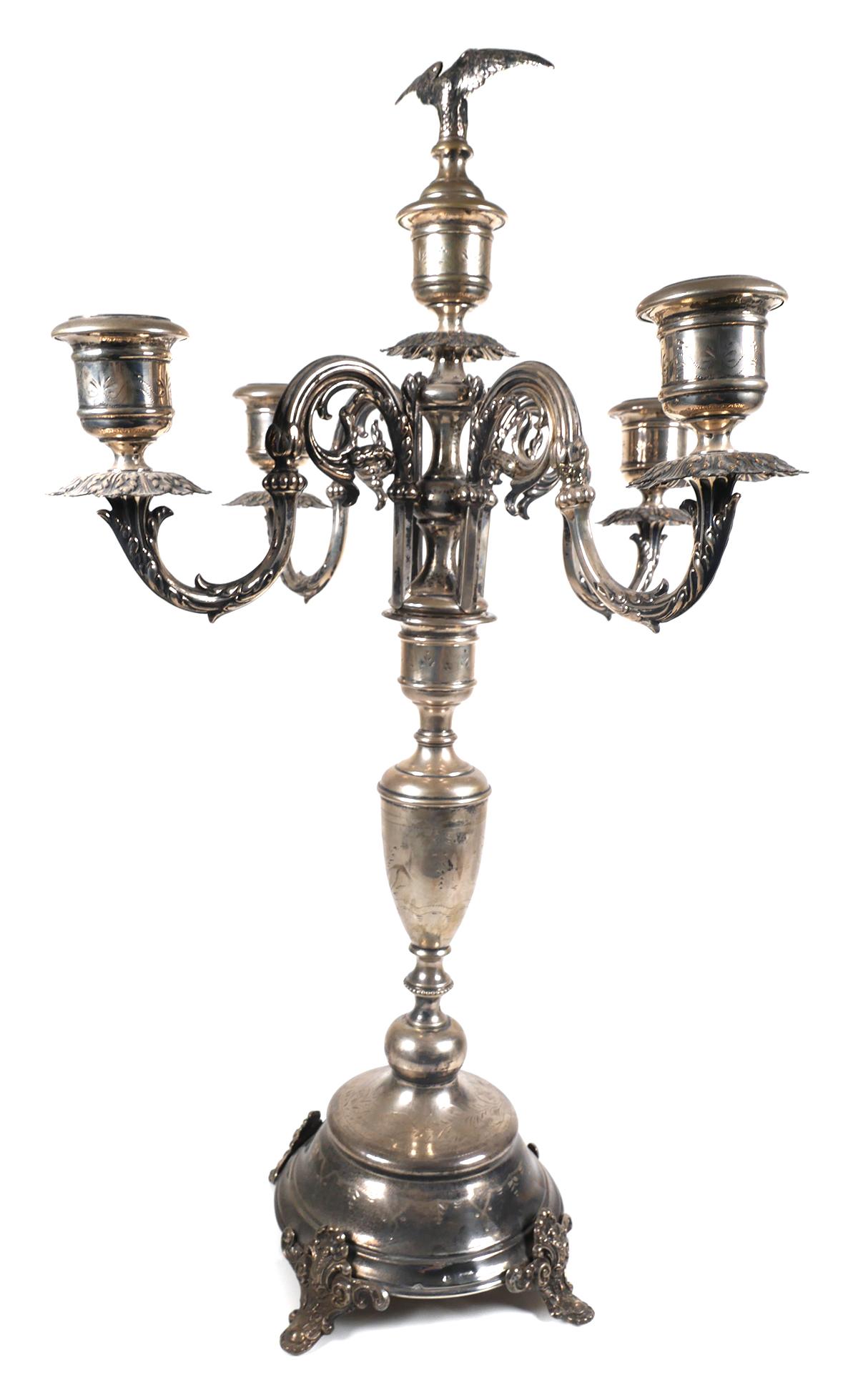 Massive Austrian 800 Silver 5 Light Candelabra