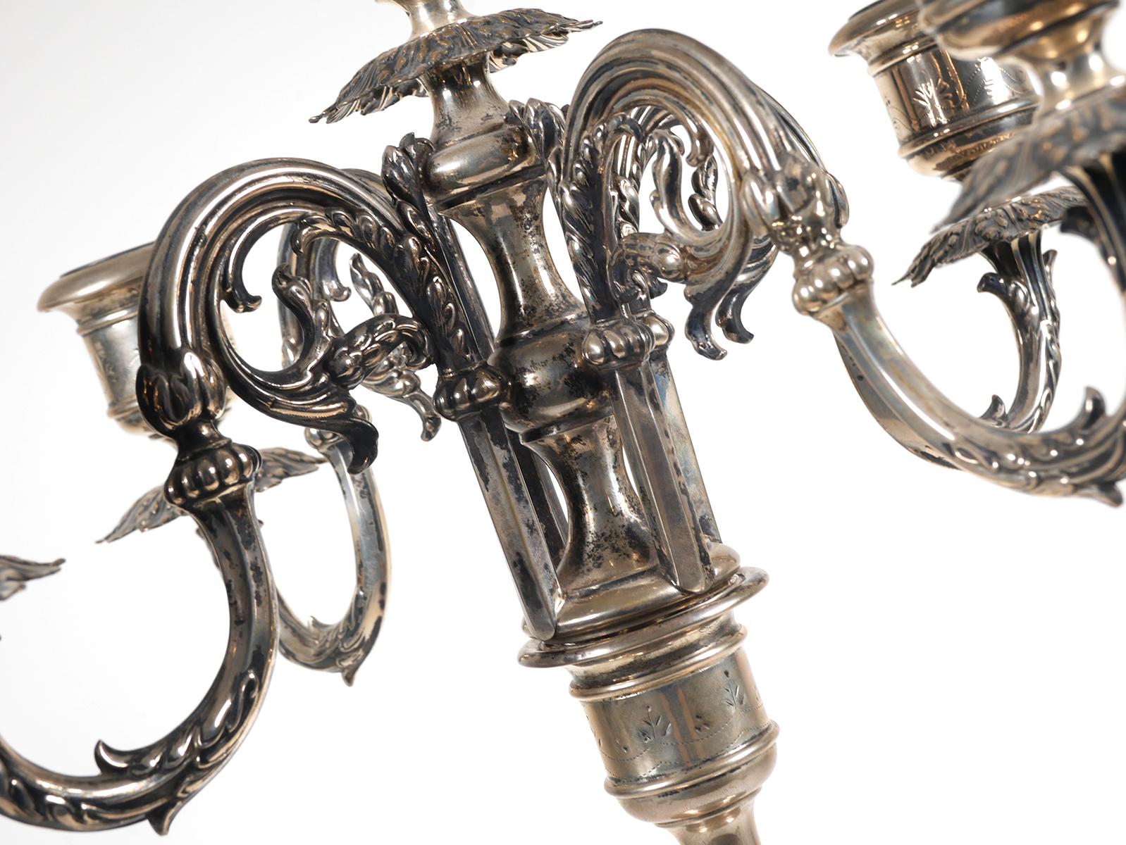 Massive Austrian 800 Silver 5 Light Candelabra