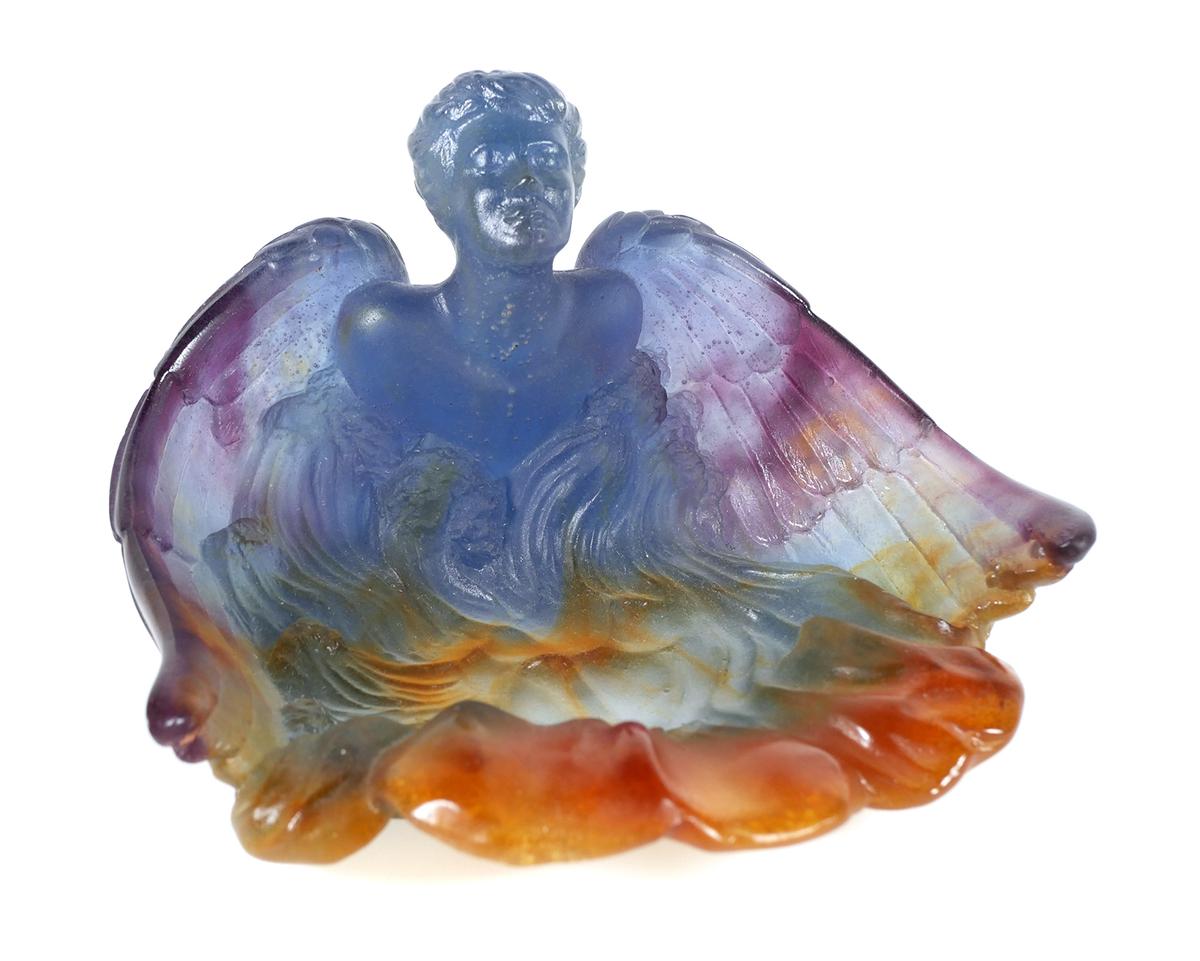 DAUM Art Glass Pate de Verre Angel Dish