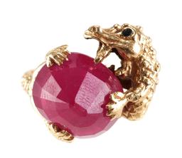 14k Gold Dragon Rose Cut Ruby Ring