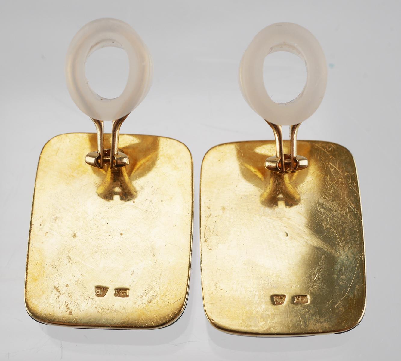 18K Gold Diamond Onyx Coral MOP Earrings