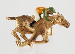 Pair 14K Gold Figural Jockey & Horse Cufflinks