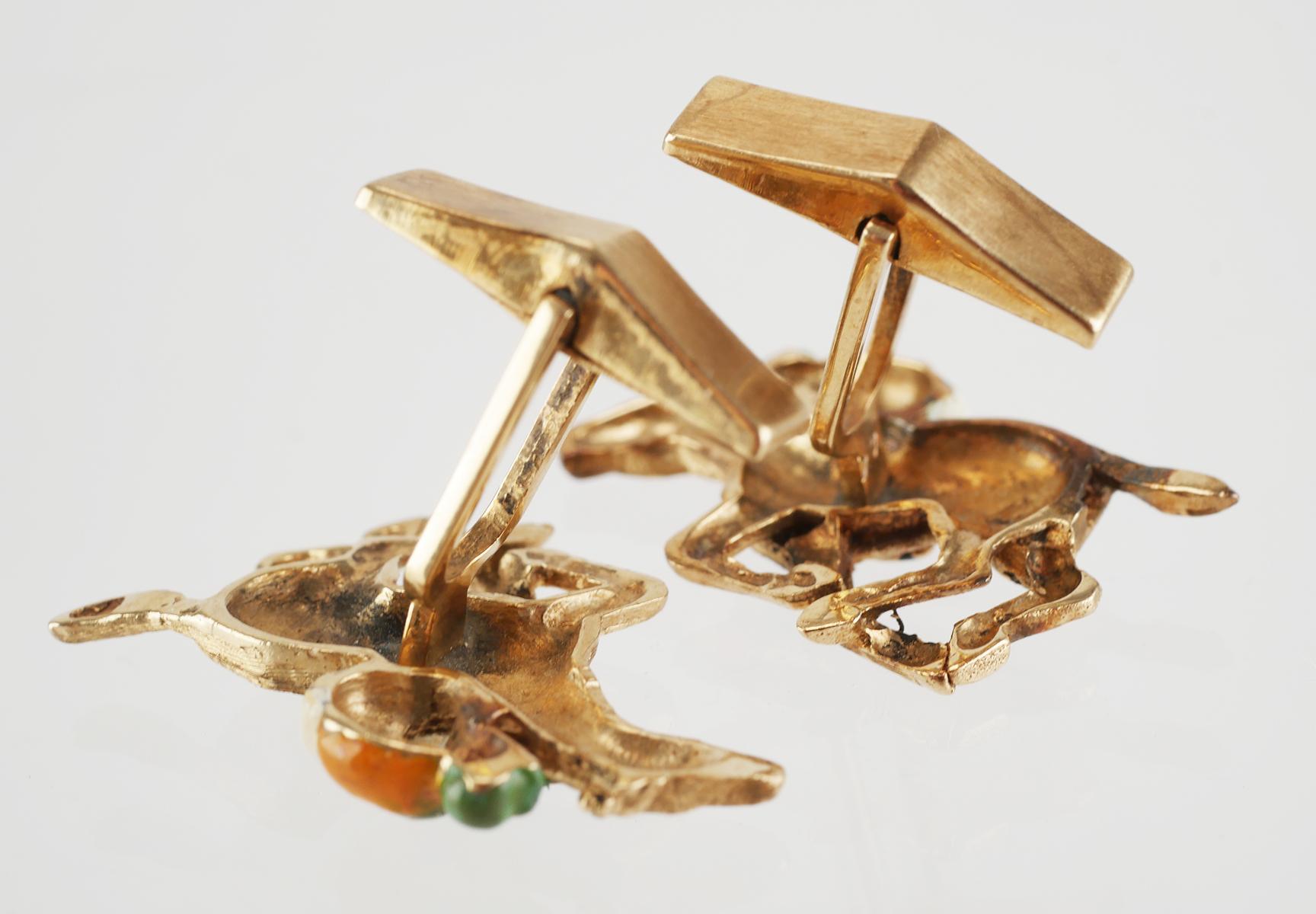 Pair 14K Gold Figural Jockey & Horse Cufflinks