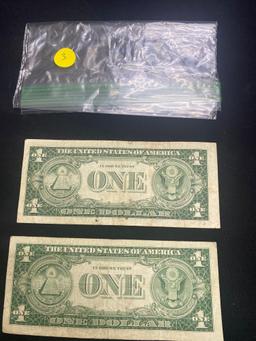 TWO 1935H $1 SILVER CERTIFICATES (X2)