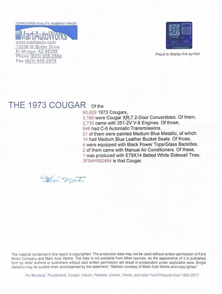 1973 Mercury Cougar XR 7 Selling No Reserve
