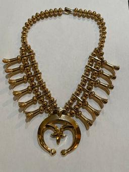 Solid 14K Gold Squash Blossom Old Pawn Necklace