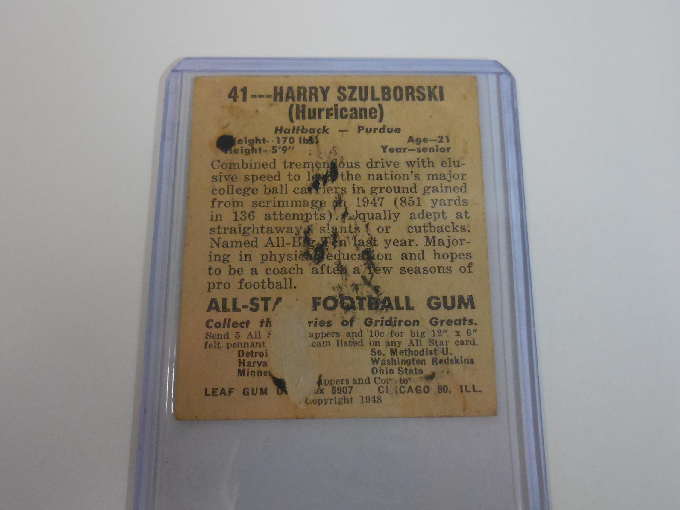 1948 LEAF FOOTBALL #41 HARRY HURRICANE SZULBORSKI ROOKIE CARD PURDUE RC