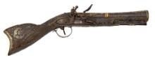 Engraved Silver And Gold Middle Eastern Flintlock Blunderbuss Pistol